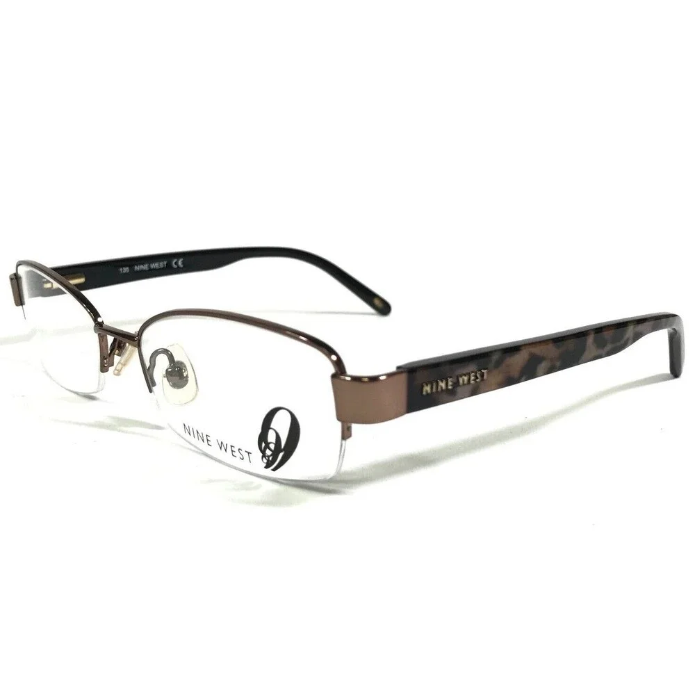Nine West Eyeglasses Frames 403 1S1 Brown Round Half Rim Leopard Print 52-17-135